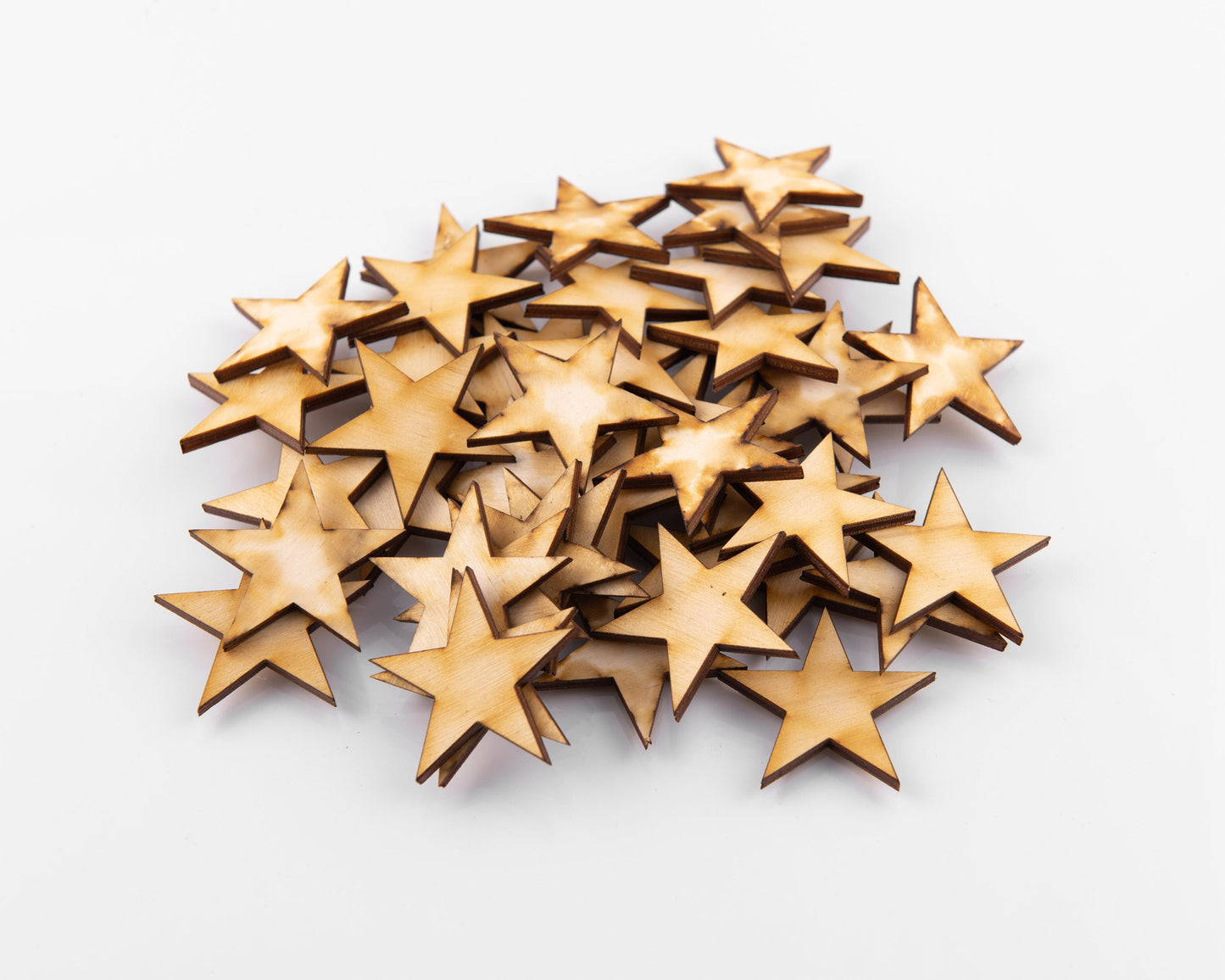 50pcs - 1-1/2in Rustic/Burned Wood Stars, 1/8in thick, Wooden Stars- DIY Craft Supplies 25mm for Flag Making - Design Concepts Chi