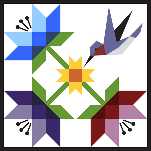 Hummingbird Paper Printed Barn Quilt Pattern (Sizes) - Design Concepts Chi