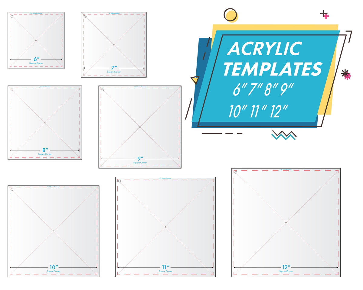 7 Piece Kit Square Acrylic Pattern Templates Quilting Sewing Leathercraft 6in 7in 8in 9in 10in 11in 12in - Design Concepts Chi