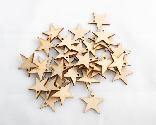 Wooden Stars with Hole, 50, 100, 300, 1/8" Thick Stars, Star Hanging Ornament - Design Concepts Chi