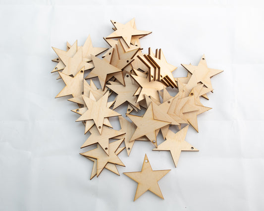 Wooden Stars with Hole, 50, 100, 300, 1/8" Thick Stars, Star Hanging Ornament - Design Concepts Chi