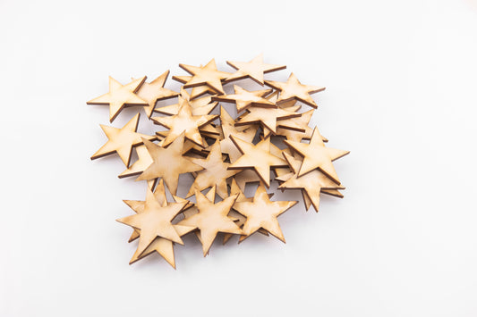 50pcs - 2in Rustic/Burned Wood Stars, 1/8in thick, Wooden Stars- DIY Craft Supplies 25mm for Flag Making - Design Concepts Chi