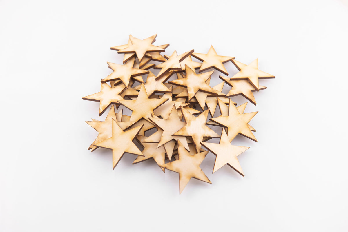 50pcs - 2in Rustic/Burned Wood Stars, 1/8in thick, Wooden Stars- DIY Craft Supplies 25mm for Flag Making - Design Concepts Chi
