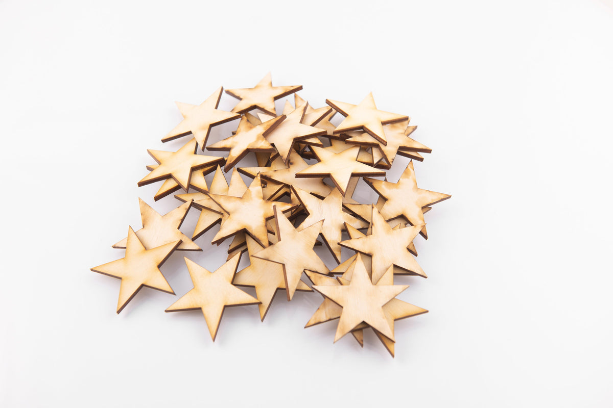 50pcs - 2in Rustic/Burned Wood Stars, 1/8in thick, Wooden Stars- DIY Craft Supplies 25mm for Flag Making - Design Concepts Chi