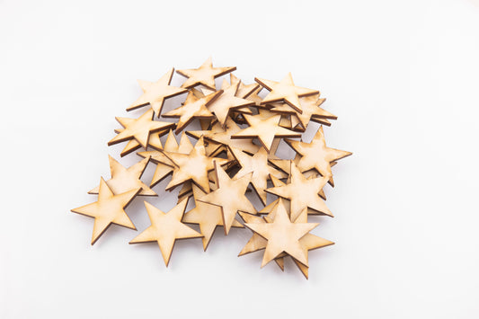 50pcs - 2in Rustic/Burned Wood Stars, 1/8in thick, Wooden Stars- DIY Craft Supplies 25mm for Flag Making - Design Concepts Chi
