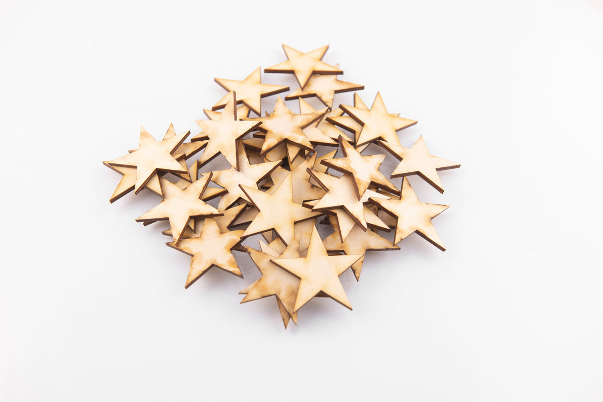 50pcs - 2in Rustic/Burned Wood Stars, 1/8in thick, Wooden Stars- DIY Craft Supplies 25mm for Flag Making - Design Concepts Chi