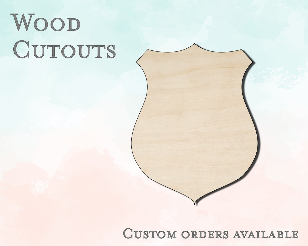 Police Badge Shield Shape - Unfinished Wood Cutout - Small, Large - Design Concepts Chi