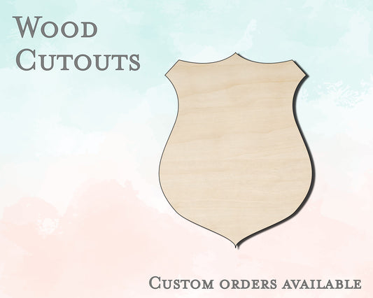 Police Badge Shield Shape - Unfinished Wood Cutout - Small, Large - Design Concepts Chi