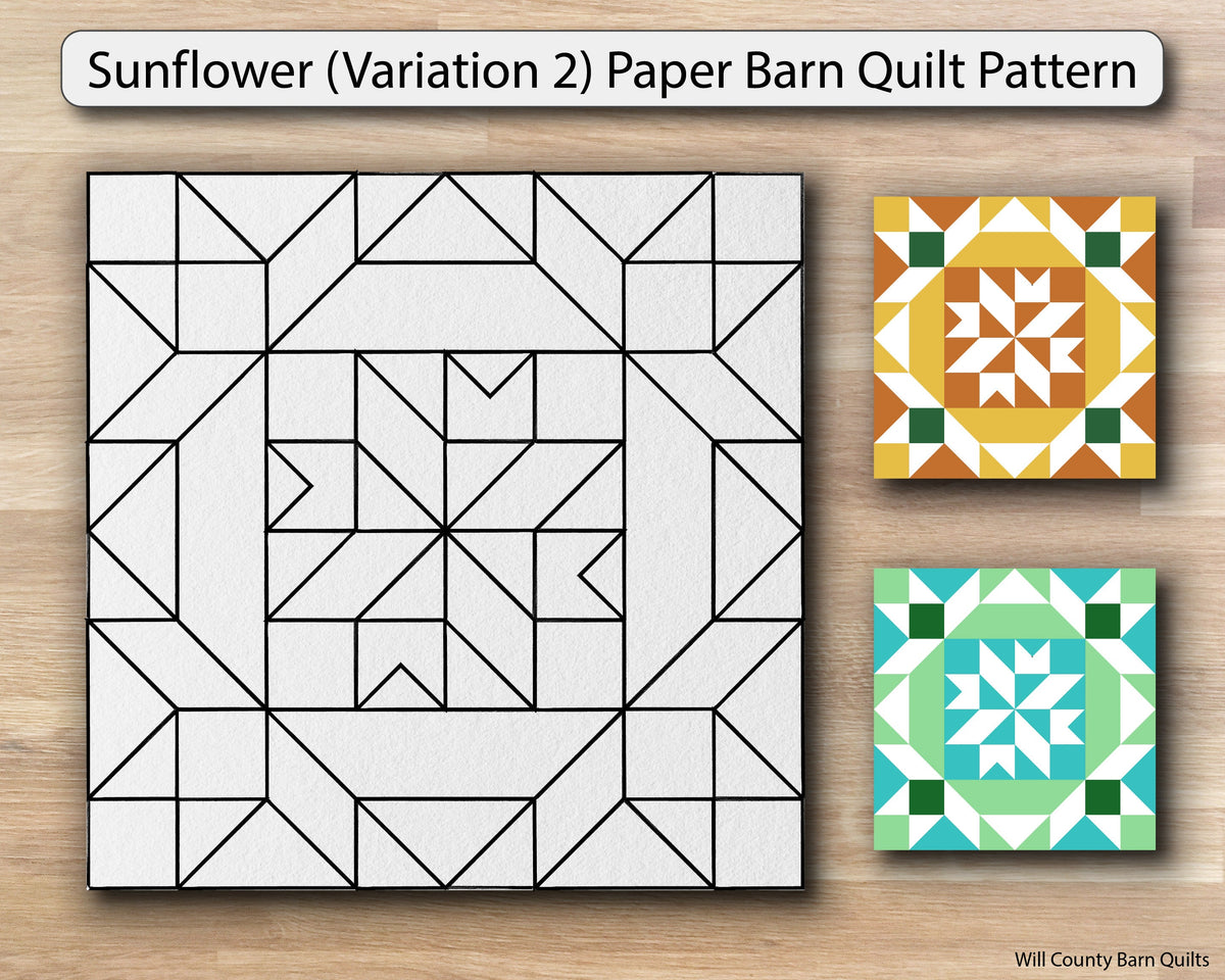 Sunflower (Variation 2) Paper Printed Barn Quilt Pattern (Sizes) - Design Concepts Chi