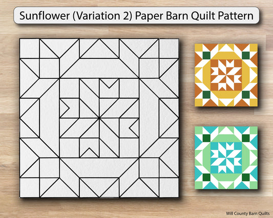 Sunflower (Variation 2) Paper Printed Barn Quilt Pattern (Sizes) - Design Concepts Chi