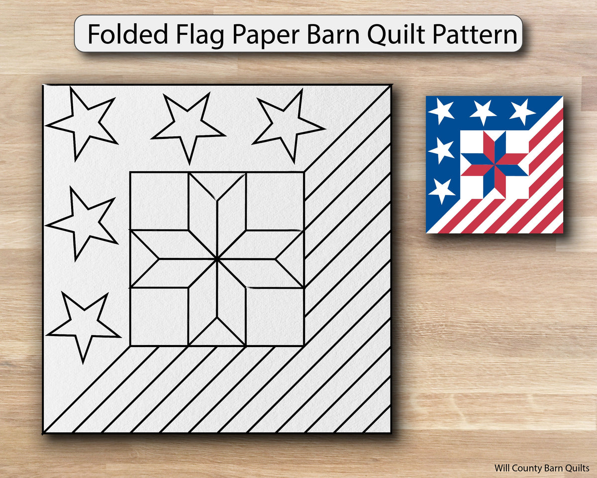 Folded Flag Paper Printed Barn Quilt Pattern (Sizes) - Design Concepts Chi