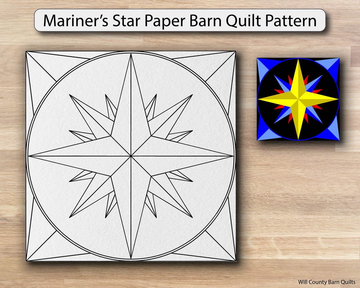 Mariner's Star Paper Printed Barn Quilt Pattern (Sizes) - Design Concepts Chi