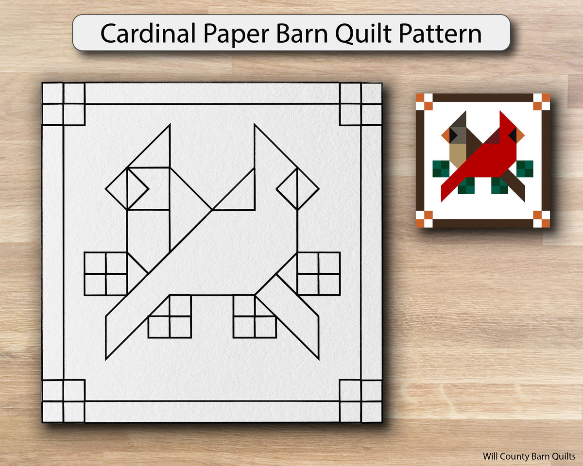 Cardinal Paper Printed Barn Quilt Pattern (Sizes) - Design Concepts Chi