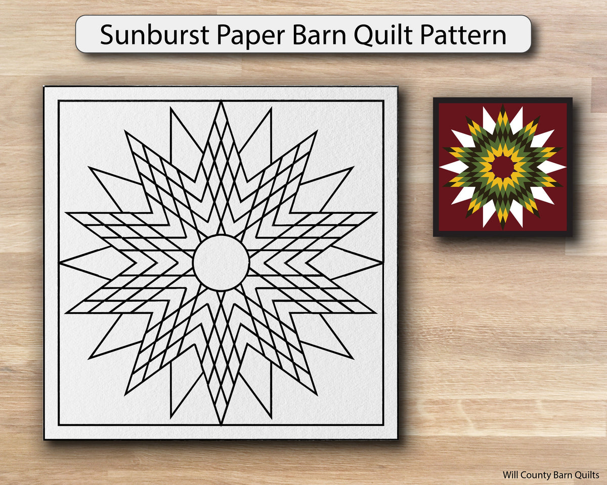 Sunburst Paper Printed Barn Quilt Pattern (Sizes) - Design Concepts Chi