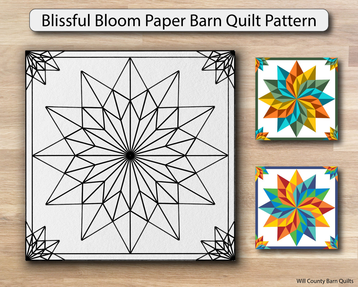 Blissful Bloom Paper Printed Barn Quilt Pattern (Sizes) - Design Concepts Chi