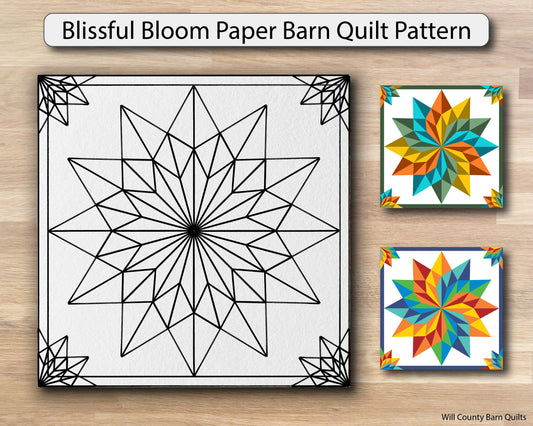 Blissful Bloom Paper Printed Barn Quilt Pattern (Sizes) - Design Concepts Chi