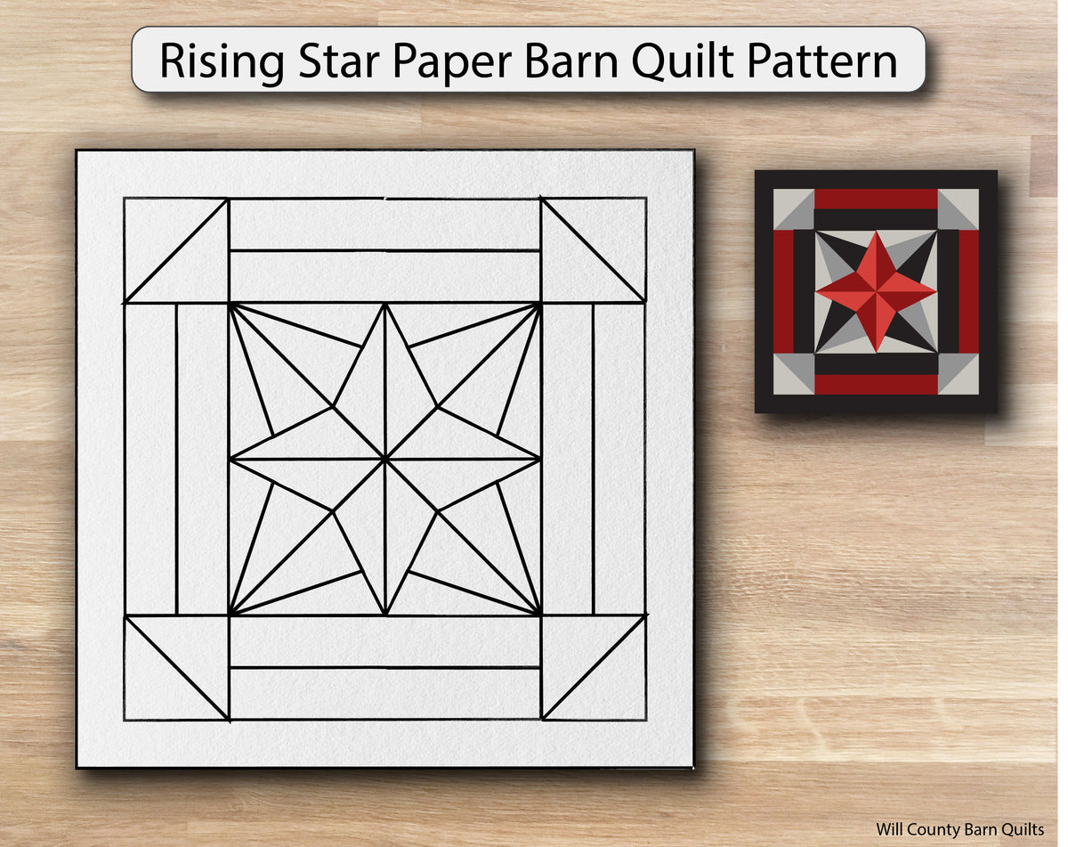 Rising Star Paper Printed Barn Quilt Pattern (Sizes) - Design Concepts Chi