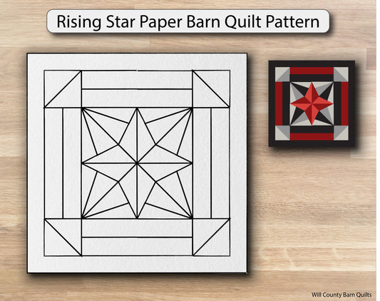 Rising Star Paper Printed Barn Quilt Pattern (Sizes) - Design Concepts Chi