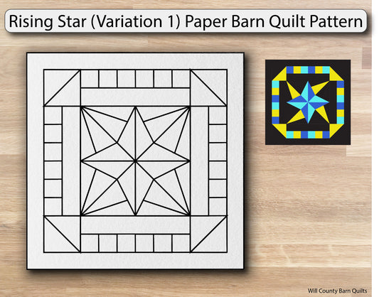 Rising Star (Variation 1) Paper Printed Barn Quilt Pattern (Sizes) - Design Concepts Chi