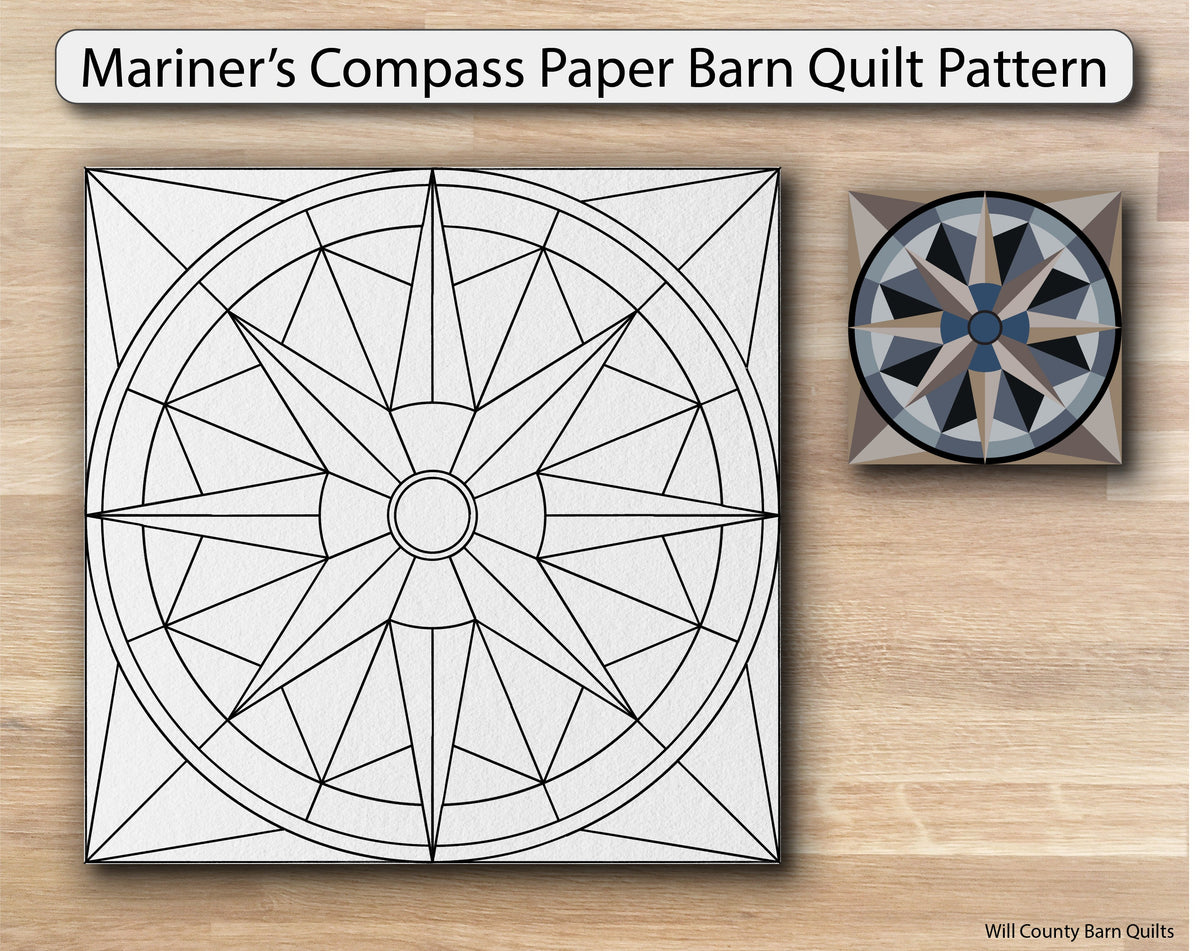 Mariner's Compass Paper Printed Barn Quilt Pattern (Sizes) - Design Concepts Chi