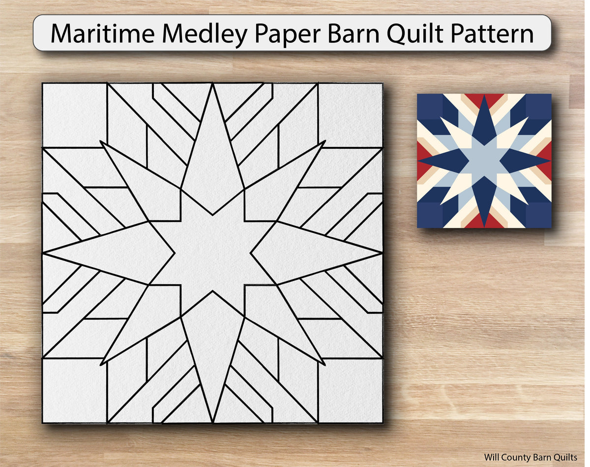 Maritime Medley Paper Printed Barn Quilt Pattern (Sizes) - Design Concepts Chi