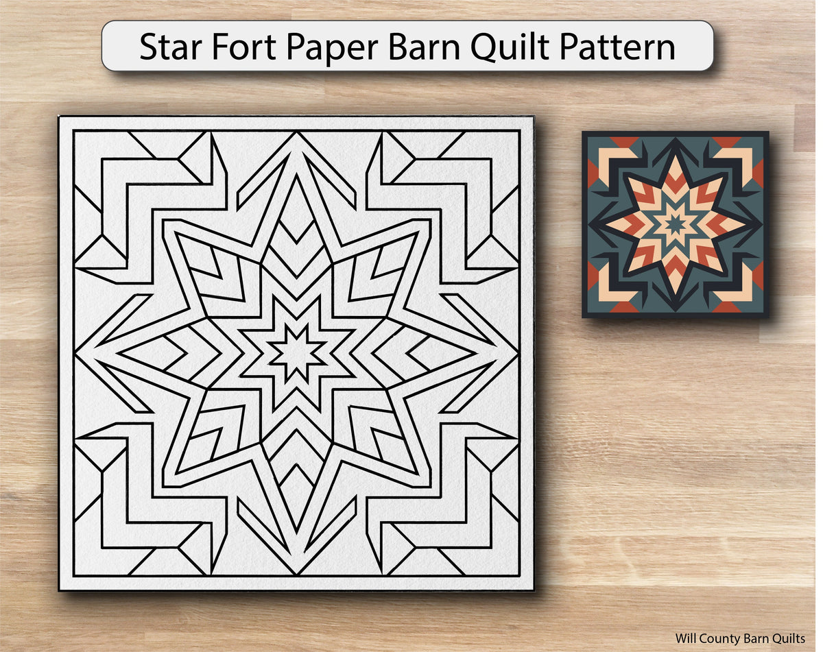 Star Fort Paper Printed Barn Quilt Pattern (Sizes) - Design Concepts Chi