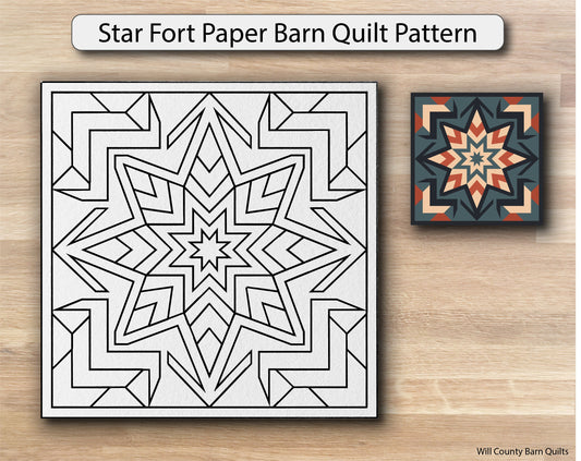 Star Fort Paper Printed Barn Quilt Pattern (Sizes) - Design Concepts Chi
