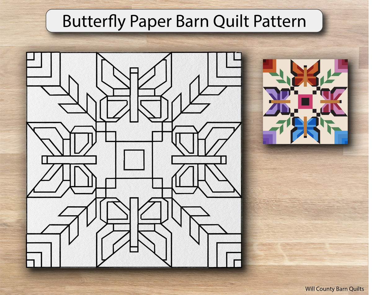 Butterfly Paper Printed Barn Quilt Pattern (Sizes) - Design Concepts Chi