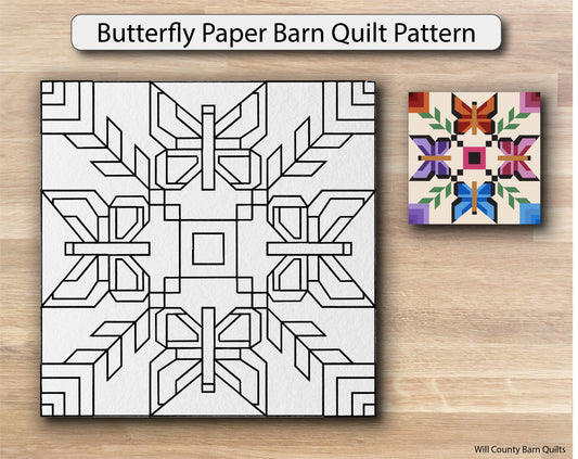 Butterfly Paper Printed Barn Quilt Pattern (Sizes) - Design Concepts Chi