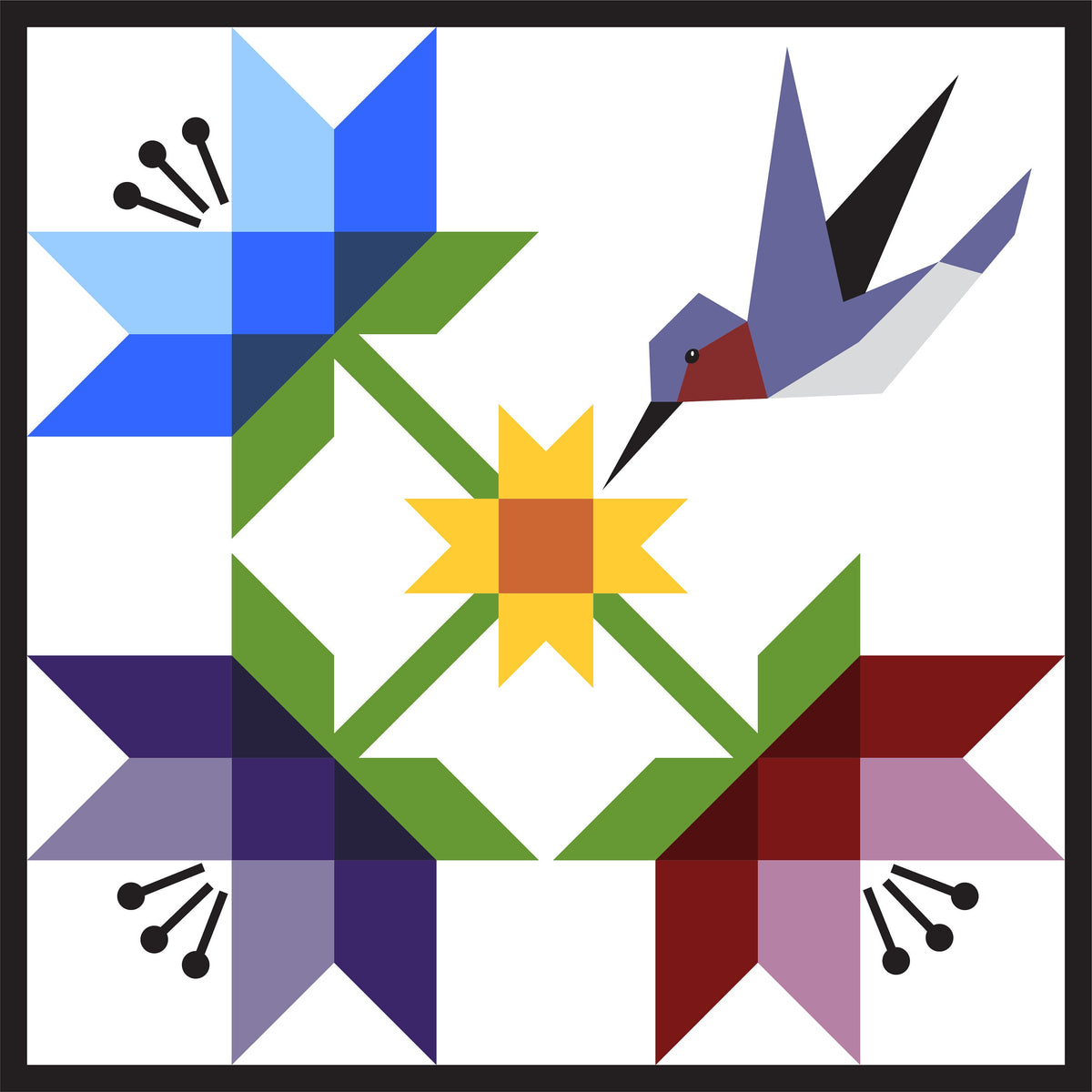 Hummingbird Paper Printed Barn Quilt Pattern (Sizes) - Design Concepts Chi
