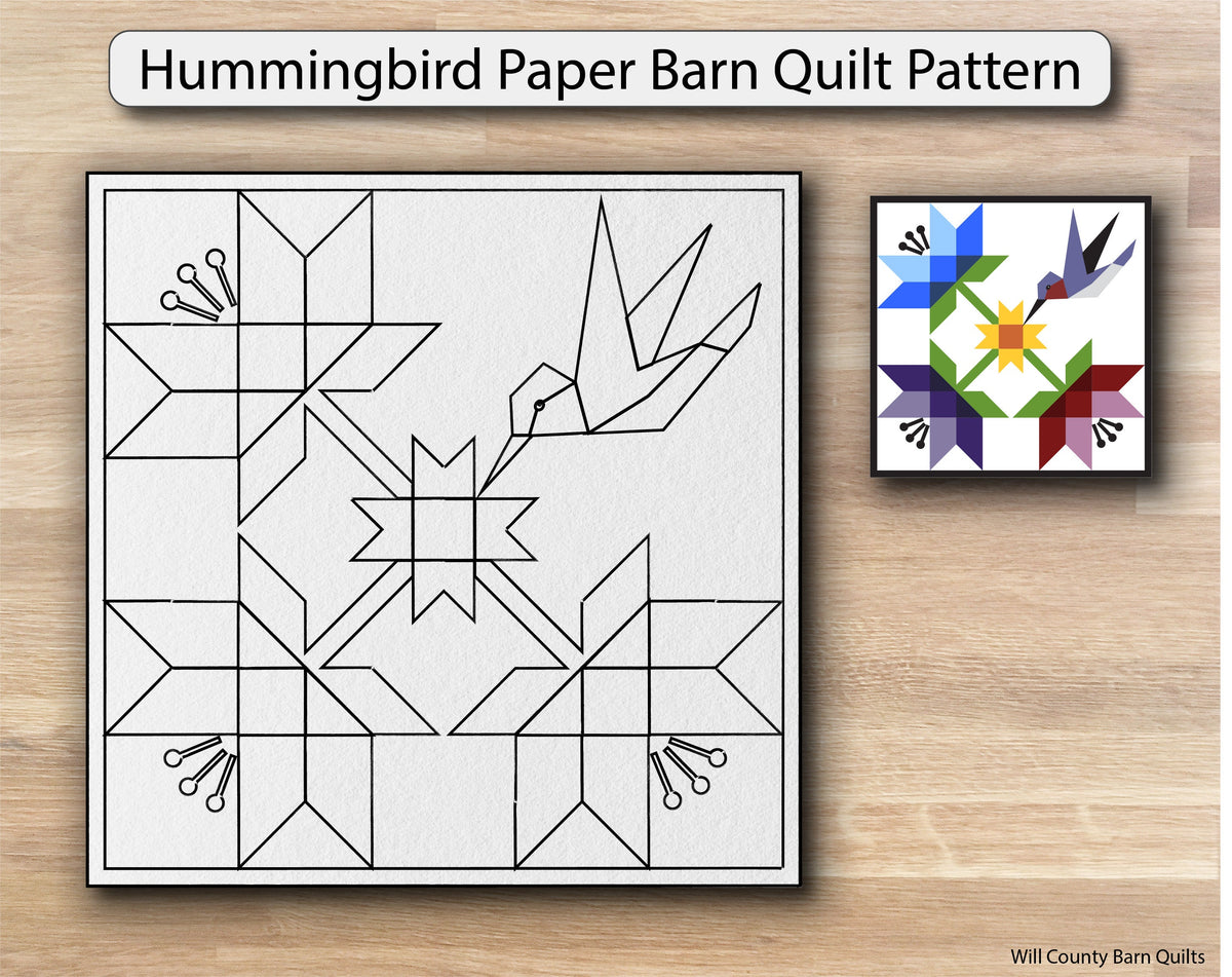 Hummingbird Paper Printed Barn Quilt Pattern (Sizes) - Design Concepts Chi