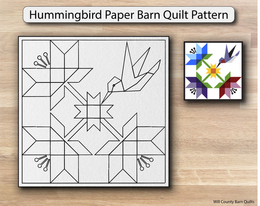 Hummingbird Paper Printed Barn Quilt Pattern (Sizes) - Design Concepts Chi